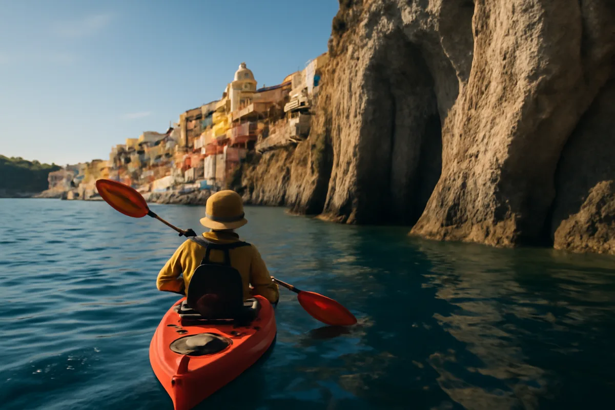 Giro in kayak sotto le scogliere di Procida: il punto panoramico che nessuno indica sulle guide